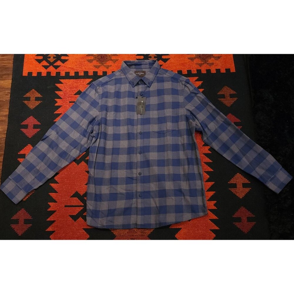 Black Brown 1826 Men's XL Blue & Gray Plaid Button-Down Shirt